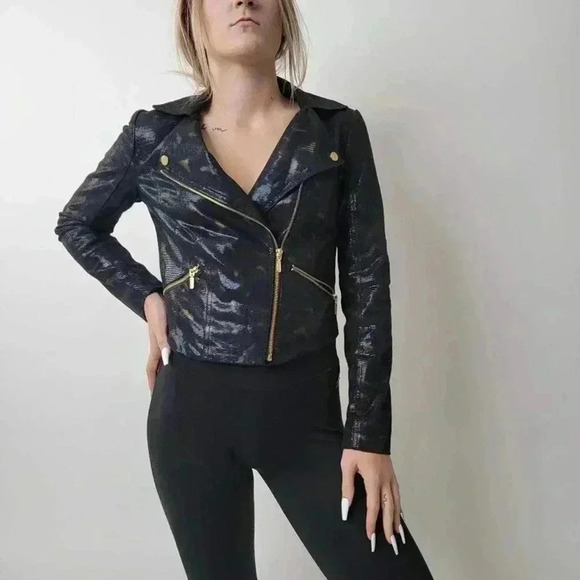 Rock & Republic Metallic Snake Skin Vegan Leather Moto Jacket - S - Picture 5 of 11